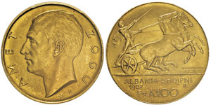 100 franga ari, 1927 R, Rome, AU 32.25g.  2 ... 