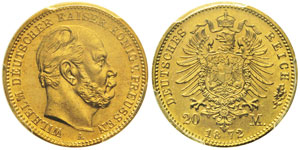 Wilhelm I  (1861-1888) 20 mark, 1872A, AU ... 