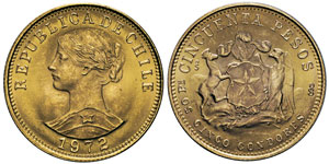 République 1818 50 pesos, 1972, AU 10.15g.  ... 