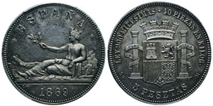 Gouvernement Provisoire 1868-1871 5 pesetas, ... 