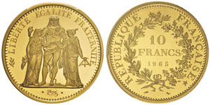 Piéfort or de 10 francs Hercule, 1965, AU ... 