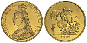Victoria I 1819-1901 5 Pounds, 1887, AU ... 