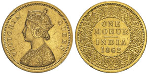 Victoria I 1819-1901 Mohur, 1862, AU 11.6g. ... 