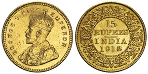 George V 1910-1936 15 rupees, 1918, AU ... 