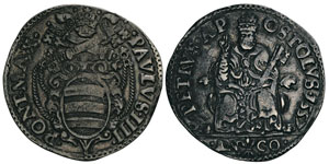 Paul IV 1555-1559 Teston, Ancône, 1557, AG ... 