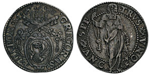 Grégoire XIII 1572-1585 Teston,  Ancône, ... 