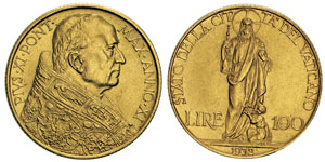 Pie XI 1922-1939 100 Lire, Rome, 1932, AU ... 