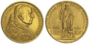 Pie XI 1922-1939 100 Lire, Rome, 1933-1934, ... 