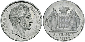 Honoré V 1819-18415 Francs, 1837M , AG ... 