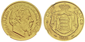 Charles III 1856-1889100 francs, 1886A, AU ... 