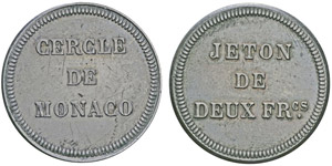 Charles III 1856-1889Jeton de Deux FRcs, ND, ... 