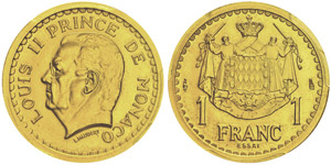 Luis II 1922-1949Essai de 1 franc, sans date ... 