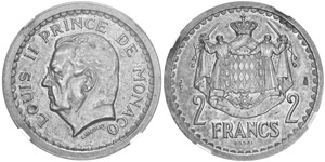 Luis II 1922-1949Essai de 2 francs, sans ... 