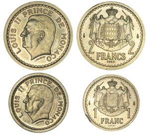 Luis II 1922-19491 franc Essai & 2 francs ... 