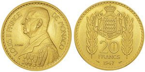 Luis II 1922-1949Essai de 20 francs, 1947, ... 