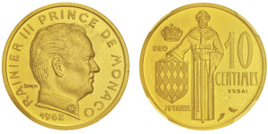 Rainier 1949-2005Piéfort de 10 centimes, ... 