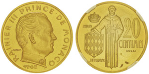 Rainier 1949-2005Piéfort de 20 centimes, ... 