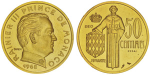 Rainier 1949-2005Piéfort de 50 centimes, ... 