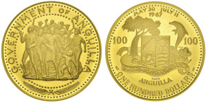 Anguilla100 dollars, 1969, AU 49.37g. ... 