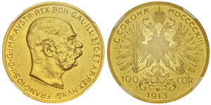 Franz Joseph 1848-1916100 Corona, 1913A, AU ... 
