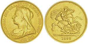 Victoria I 1837-19015 Pounds, 1893, AU ... 