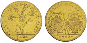 Pie VI 1775-17994 Doppie, Bologne, 1786, AU ... 