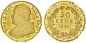 Pie IX 1846-187850 Lire, Rome, 1870, AN ... 