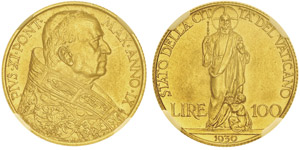 Pie XI 1922-1939100 Lire, Rome, 1930, AN IX, ... 
