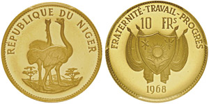 10 francs 1968, AU 3.2g. 900‰Ref : KM#7, ... 