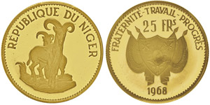 25 francs 1968, AU 8g. 900‰Ref : KM#9, ... 