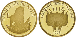 50 francs 1968, AU 16g. 900‰Ref : KM#10, ... 