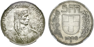 5 francs, Berne, 1926B, AG 25g.Ref : KM#38, ... 