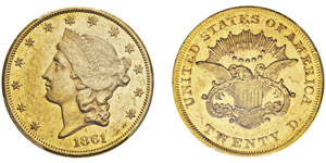 20 Dollars,Philadelphie, 1861, AU 33.43g.Ref ... 