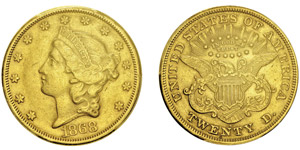 20 Dollars,San Francisco, 1868S, AU ... 