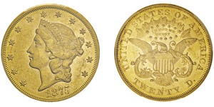20 Dollars,San Francisco, 1875S, AU ... 