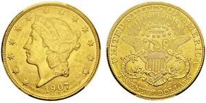 20 Dollars,Philadelphie, 1907, AU 33.43g.Ref ... 