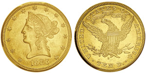 10 Dollars,Philadelphie, 1886, AU 16.71g.Ref ... 