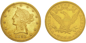 10 Dollars,Philadelphie, 1893, AU 16.71g.Ref ... 