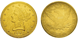 10 Dollars,Philadelphie, 1894, AU 16.71g.Ref ... 