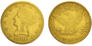 10 Dollars,Philadelphie, 1901, AU 16.71g.Ref ... 