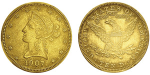 10 Dollars,Philadelphie, 1907, AU 16.71g.Ref ... 
