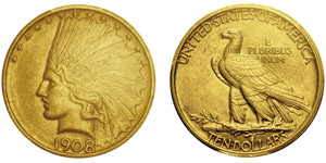 10 Dollars,Denver, 1908D, AU 16.71g.Ref : ... 
