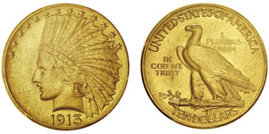 10 Dollars,Philadelphie, 1913, AU 16.71g.Ref ... 