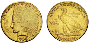 10 Dollars,Denver, 1914D, AU 16.71g.Ref : ... 