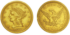 2.5 Dollars,Dahlonega, 1843 D, Small D, AU ... 