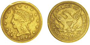 2.5 Dollars,New Orleans, 1847 O, AU ... 