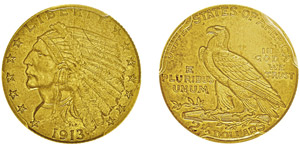 2.5 Dollars,Philadelphie, 1913, AU 4.18g.Ref ... 