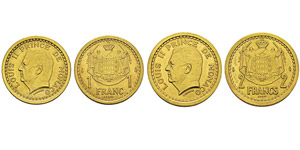 Monaco, Louis II 1922-1949 1 & 2 francs ... 