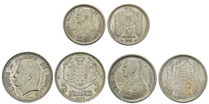 Monaco, Louis II 1922-1949 5, 10, 20 Francs ... 
