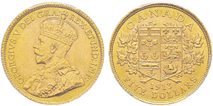 Canada, George V 1910-1936 5 Dollars, 1913 ... 